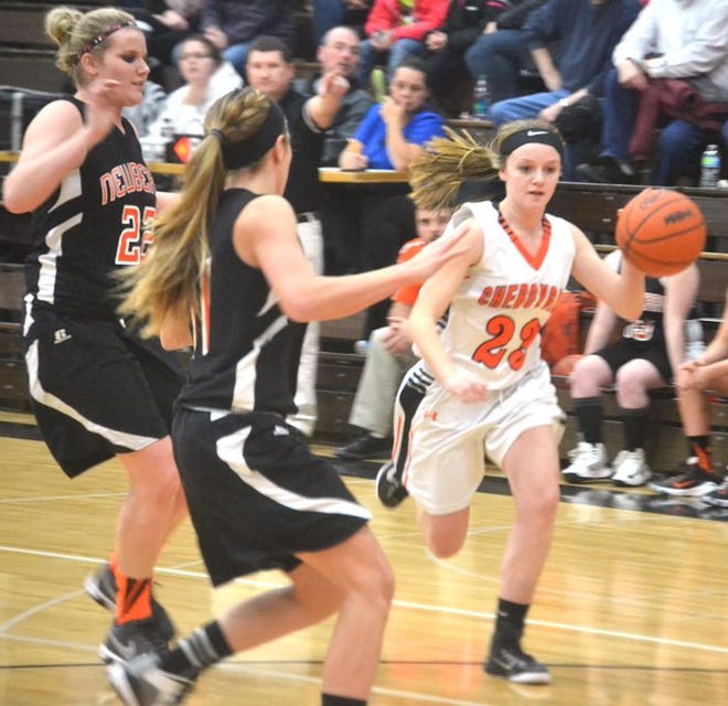 Junior guard Brigid Kane (right) finished with eight points, four rebounds, three assists and three steals to help lead the Cheboygan Lady Chiefs to a win over Rudyard on Wednesday.