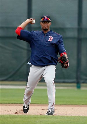 Boston Red Sox infielder Xander Bogaerts throws to first during drills at spring training in Fort Myers Fla., Monday, Feb. 23, 2015.