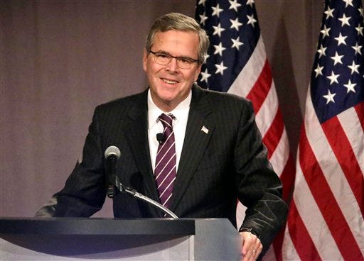In this Feb. 18, 2015 file photo, former Florida Gov. Jeb. Bush speaks in Chicago. As Florida's governor, Jeb Bush was among the nation's most conservative state chief executives. He's quietly embarking on work to persuade the right-flank of the Republican Party he'd be that same kind of conservative in the White House.