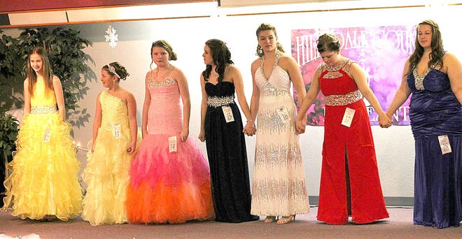 Teen Mis Hillsdale County contestants wait for the announcement of the winner and first runner-up in Saturday's Miss Hillsdale County Pageant. MARC BRAND PHOTO