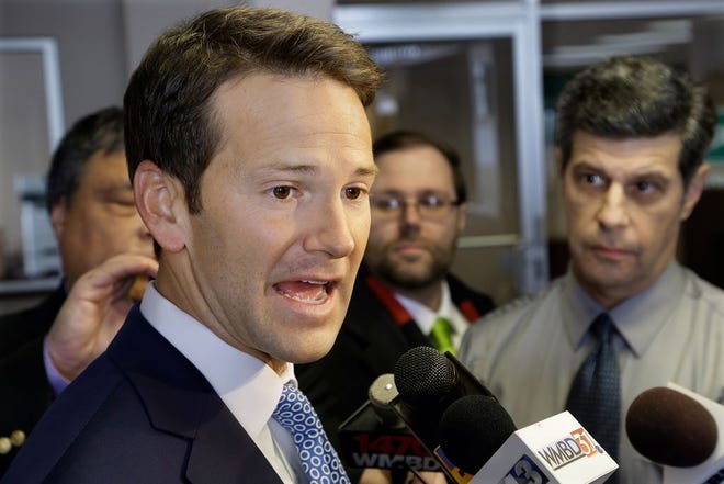 In this Feb. 6, 2015 file photo, Rep. Aaron Schock, R-Ill. speaks to reporters in Peoria Ill. Schock personally reimbursed $40,000 in congressional office renovations after a news report revealed the lavish-looking decorations, The Associated Press has learned. (AP Photo/Seth Perlman, File)