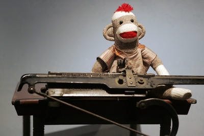 A sock monkey at a knitting machine awaits visitors to the 2012 Sock Monkey Madness Festival at Midway Village Museum. RRSTAR.COM FILE PHOTO