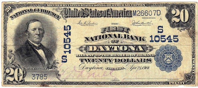 Photo courtesy Manifest Auctions First National Bank of Daytona note, one of three in existence.