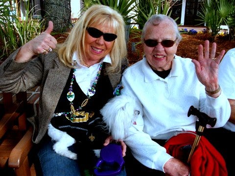 You know it's a great party when "Miss Congeniality" Jan Hansen arrives. Jan and her Mom Marge with Stetson at the Woofstock parade.