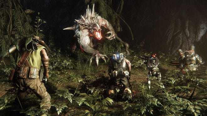 It's survival of the fiercest in '"Evolve,"a game populated by ferocious monsters.

2K/Turtle Rock Studios