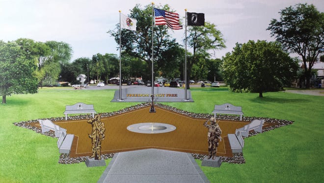 This rendering, provided by the Chillicothe Veterans Memorial Project, shows the proposed memorial to be built at Santa Fe Avenue and North Finney and West Pine streets.
