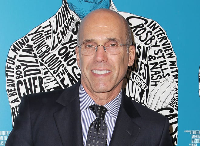 FILE - This Nov. 5, 2012 file image released by Starpix shows producer Jeffrey Katzenberg at the premiere of "Inventing David Geffen," at The Paris Theater in New York. Geffen has donated $100 million to New York's Lincoln Center for the Performing Arts. The performing arts building, long known as Avery Fisher Hall, will be renamed David Geffen Hall in September. Geffen said in a statement Wednesday, March 4, 2015, that Lincoln Center is a “beacon to artists and musicians around the world.” (AP Photo/Starpix, Amanda Schwab, File)