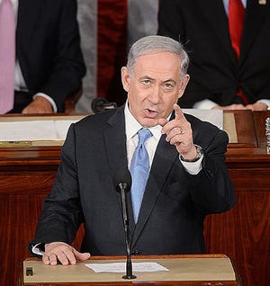Israeli Prime Minister Benjamin Netanyahu addresses a joint session of the U.S. Congress at the Capitol on March 3, 2015 in Washington, D.C.  (Olivier Douliery/Abaca Press/TNS)