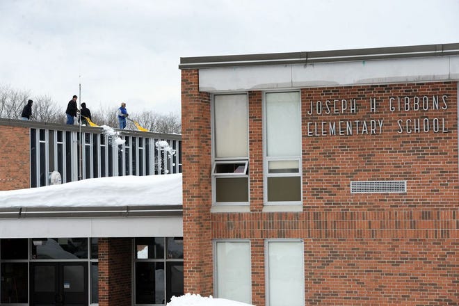 The roof made crackling noises at the Joseph H. Gibbons Elementary School in Stoughton on Wednesday, March, 4, 2015.