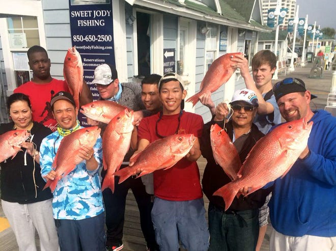 A group of cooks from Eglin had a big time catching red snapper on the Sweet Jody with Capt. Cliff Cox on Wednesday.