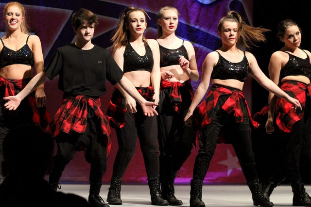 Jamie Mitchell • Times Record - Dancers with LaDonna Ford's Attitudes Performing Arts Studio perform a hip-hop routine choreographed by local talent Kevin Davis at the Applause Talent dance competition Saturday, Feb. 7, 2015, in the Van Buren Fine Arts Center. The dance competition showcased state-wide dance studios performing 86 routines with more than 300 dancers.  
 Jamie Mitchell • Times Record - Hannah Bender, from left, Hunter Humphries, and Bailey Smith join their dance team, from LaDonna Ford's Attitudes Performing Arts Studio, for a hip-hop routine choreographed by local talent Kevin Davis at the Applause Talent dance competition Saturday, Feb. 7, 2015, in the Van Buren Fine Arts Center. The dance competition showcased five dance studios performing 86 routines with more than 300 dancers.  
 Jamie Mitchell • Times Record - Addie Beckham, standing, and Bailey Smith join their dance team, from LaDonna Ford's Attitudes Performing Arts Studio, for a hip-hop routine choreographed by local talent Kevin Davis at the Applause Talent dance competition Saturday, Feb. 7, 2015, in the Van Buren Fine Arts Center. The dance competition showcased five dance studios performing 86 routines with more than 300 dancers.