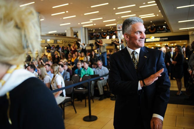 Missouri’s outgoing athletic director, Mike Alden, attended Tuesday’s introductory press conference for Mack Rhoades.