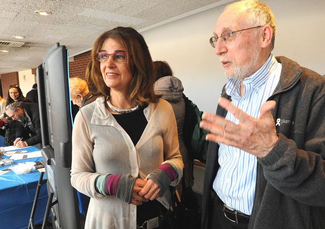 Before Wednesday's program, BCC Holocaust Center Director Ron Weisberger talks about the late Rudolf Vrba. Next to him is Vrba's widow, Fall River native Robin Vrba.