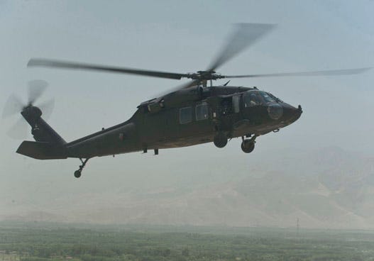 A UH-60 Black Hawk, similar to the craft that crashed in Florida, conducts a low-level mission over northern Afghanistan.