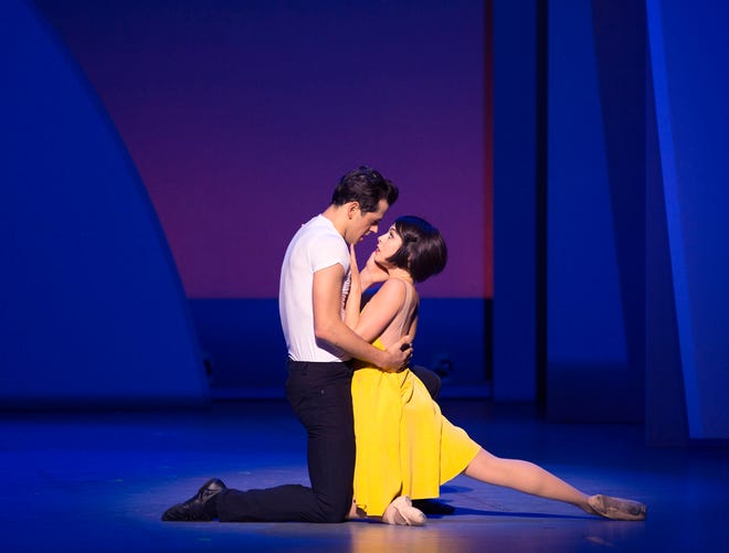 This image released by Boneau/Bryan-Brown shows Robert Fairchild, left, and Leanne Cope making their Broadway debuts playing the leads in a musical adapted from the 1951 Gene Kelly film "An American in Paris." (AP Photo/Boneau/Bryan-Brown, Angela Sterling)