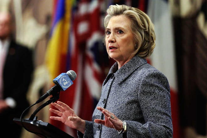 Hillary Rodham Clinton answers questions at a news conference at the United Nations, Tuesday, March 10, 2015.  Clinton conceded that she should have used a government email to conduct business as secretary of state, saying her decision was simply a matter of "convenience." (AP Photo/Richard Drew)