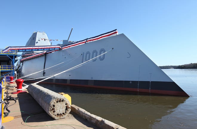 The Zumwalt DDG 1000, seen before its christening on April 12, 2014 in Bath, Maine, 

won't be declared ready for initial combat until September 2018, about two years later than previously planned. Associated Press/Joel Page