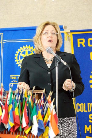 Diana Butler addresses the Coldwater Township Sunrise Rotary Club. Brian George photo