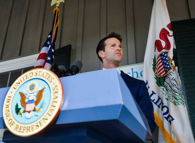 In this Journal Star file photo from March 6, 2015, Congressman Aaron Schock (R-18th) makes a statement to reporters describing procedure changes meant to ensure that all spending controversies won't occur again during a press conference at his office in Peoria.