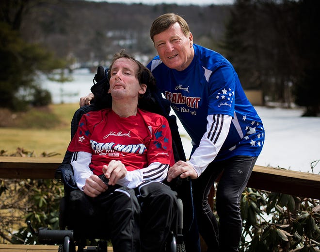 The marathon-running team of Rick (left) and Dick Hoyt will visit Tahanto on March 28.