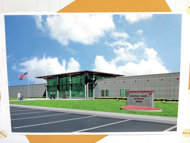 Justin Bates • Times Record / An artistic rendering of the exterior of the proposed $20 million Crawford County Detention Center. Voters in the May 20 primary will consider a sales tax to fund the proposed facility that would replace the existing jail in downtown Van Buren.