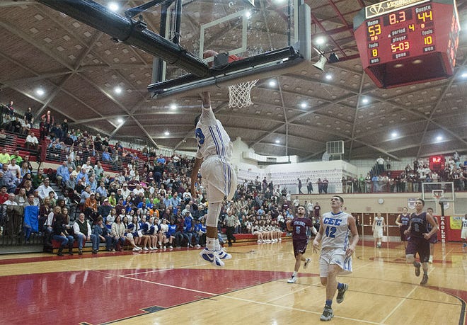 Conwell-Egan's Stevie Jordan (23) scores the final points their semi-final win against Loyalsock at Cumberland Valley High School in Mechanicsburg on Tuesday, March 17, 2015. Conwell-Egan won the game 55-44 and advances to play Aliquippa for the PIAA AA State Title on Saturday at 2:00 PM at Giant Center in Hershey.