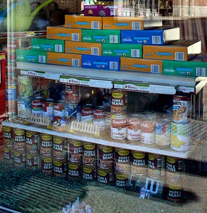 The Keuka Comfort Care Home entry in the Can Hunger competition is on display at Pinckney Hardware at the corner of Elm and Main Streets in Penn Yan.