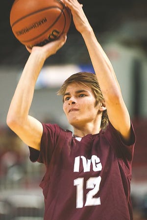 Jarom Huston of IVC competes in the 3-point contest Friday at Carver Arena.