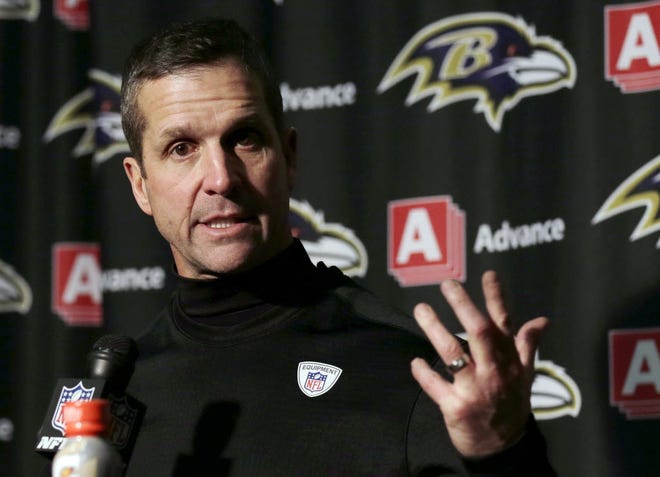 John Harbaugh speaks after the Ravens' AFC divisional playoff loss to the Patriots.