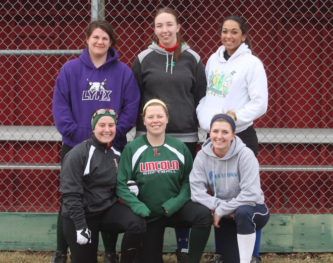 Six seniors will lead the Lincoln softball team this spring. Back row (left to right): Ashlyn Carroll, Taylor Sparrow and Makenzie Cooper. Front row (left to right): Brighton Robbins, Heather Van Cleve and Maddy Cooper. Photo by Bill Welt/The Courier