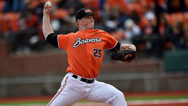 Oregon State’s Drew Rasmussen throws a pitch during the Beavers’ win against Washington State. (Scobel Wiggins/Oregon State Athletics)