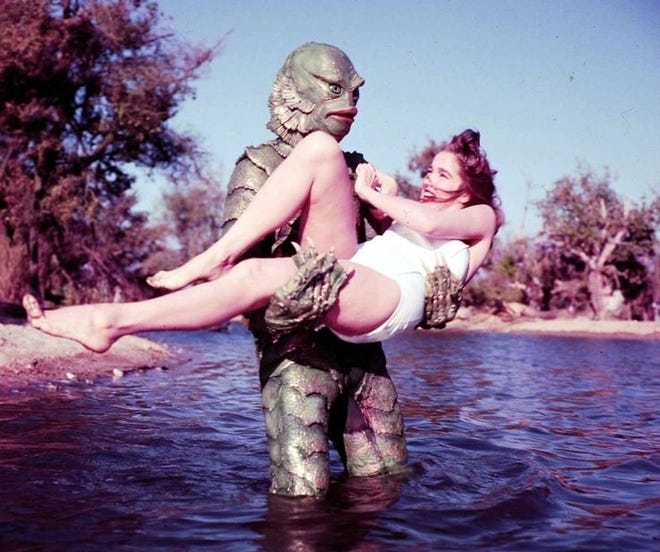 Julie Adams and the Creature in a scene from 1954's "The Creature from the Black Lagoon."