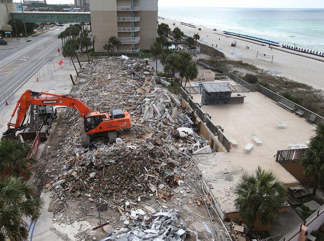 The Inn Paradise located at 15727 Front Beach Road is demolished in Panama City Beach on Monday. A high-rise condo could be built on the property.