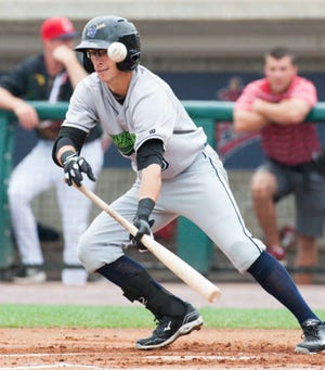 Former Portsmouth High School baseball star, seen here playing with the Jamestown Jammers in Lowell, Mass., will start the season with the Bradenton (Fla.) Marauders.