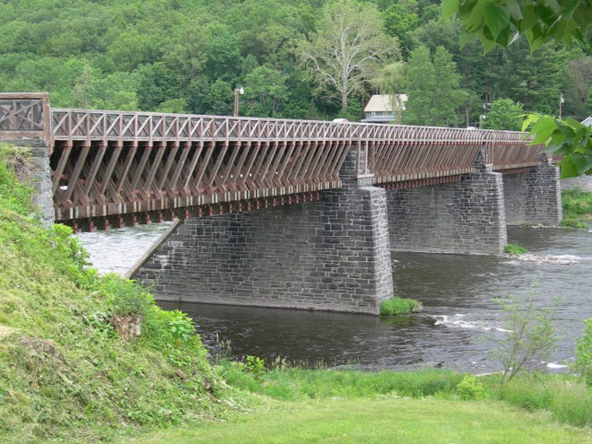 Roebling’s Delaware Aqueduct, also known as the Roebling Bridge, stands restored today. Photo provided