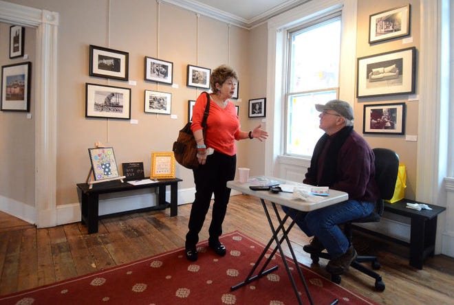 Artist Maureen Gass-Brown of Willingboro chats with fellow artist R.J. Haas of Southampton inside Church Street Art and Craft in Mount Holly.