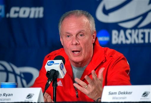 Wisconsin head coach Bo Ryan speaks during a press conference at the NCAA west regional tournament, Friday, March 27, 2015, in Los Angeles for a college basketball regional championship game in the NCAA Tournament. Wisconsin is scheduled to play Arizona on Saturday.