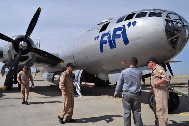 Fifi, a World War II-era Boeing B-29 Superfortress bomber, flew into Rick Husband Amarillo International Airport on Monday. The plane is on display through Friday at the Texas Air and Space Museum, 10001 American Drive.