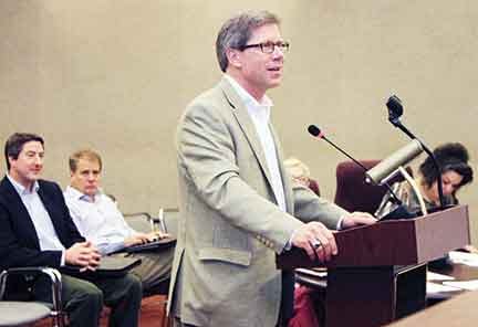 Tim Sittema of Crosland Southeast answers questions from the Oak Ridge Planning Commission during the Commission's Thursday night meeting.