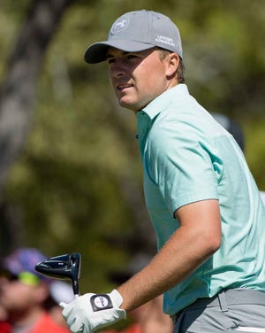 Jordan Spieth won three weeks ago and finished second last week to move to No. 4 in the world. watches his drive from the first tee during the fourth round of the Valero Texas Open golf tournament, Sunday, March 29, 2015, in San Antonio. (AP Photo/Darren Abate)