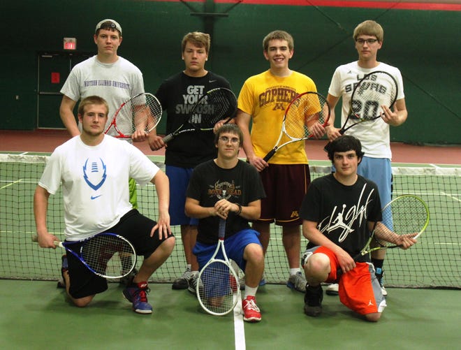 The Lincoln boys tennis program will feature nine seniors this spring, including seven on the varsity team. In back from left to right: Ty Tucker, Dalton Presswood, Josh Mangano and Scott Lemme. In front from left to right: Ian Neitzel, Justin Crumpler and Joey Bergman. Not pictured: Chris Mullins and Zac Gill. Photo by Bill Welt/The Courier
