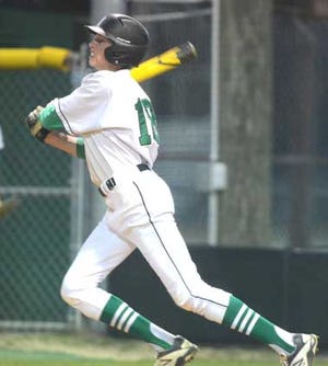 North Lenoir's Allen Sutton (18) makes contact with a Greene Central pitch Wednesday at North Lenoir High School.
