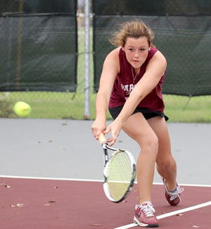Brittney Blake (pictured) and teammate Rosie Cadena defeated fellow Lady Lions Emma Sharpe and Katherine Bautista for third place in girls doubles at the District 6-4A tennis tournament, which concluded Tuesday.