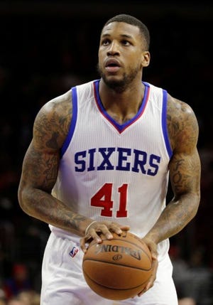 The Sixers' Thomas Robinson shoots a free throw during a March 2 home loss to the Raptors.