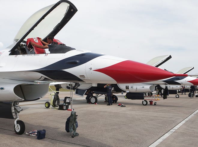 The United States Air Force Thunderbirds landed on Thursday and will appear at the Gulf Coast Salute Air Show this weekend.