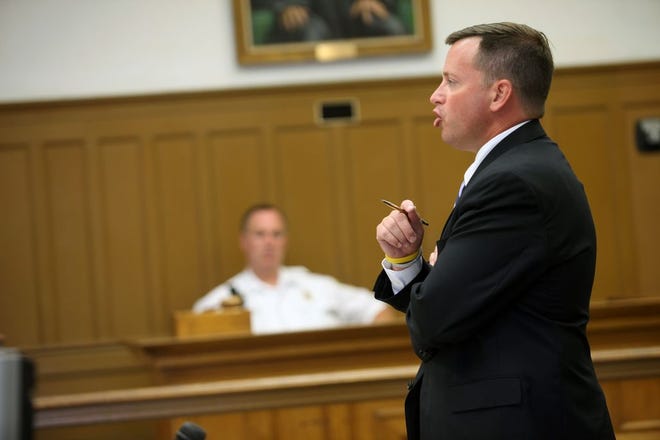 Tom Flanagan, a Plymouth County assistant district attorney, addresses the court during an arraignment in Brockton Superior Court in 2010.