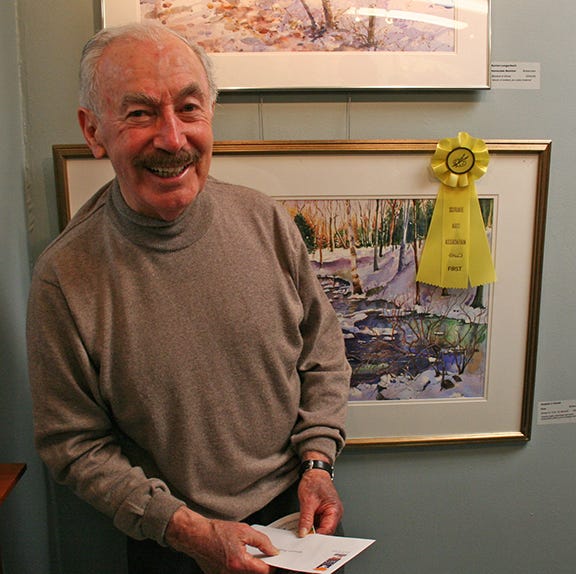 Dominc J. Farrell won first place watercolor for "Winter of '13 & '14, Norwell" at the Scituate Arts Association's Annual Juried Show.