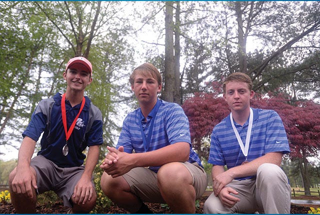 Providence Grove's Justin Emmons 2nd, Andrew Routh First, and Dylan Parker 3rd during the 17th Annual Courier-Tribune Shootout at Pinewood Country Club on Tuesday April 14,2015. PJ Ward-Brown/The Courier-Tribune