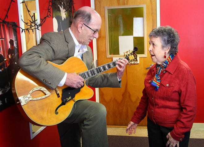 Vcevy Strekalovsky, 76, and Charlotte Krouner, 80, of Hingham make some music at the South Shore Conservatory in Hingham.