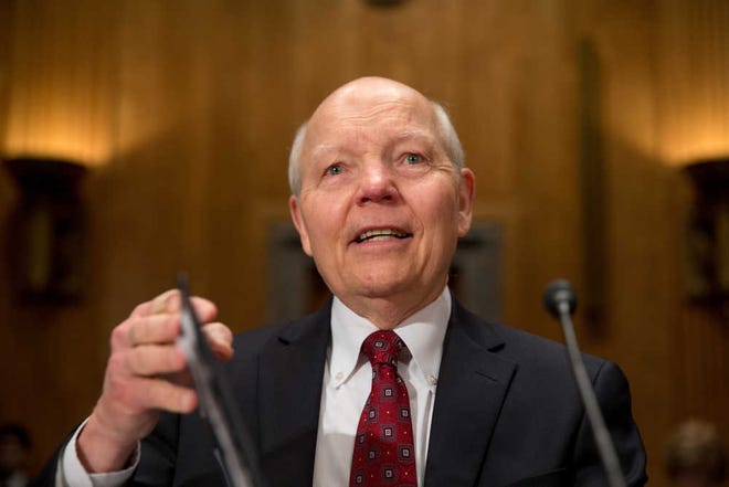 Internal Revenue Service (IRS) Commissioner John Koskinen testifies on Capitol Hill in Washington, Wednesday, April 15, 2015, before the Senate Homeland Security and Governmental Affairs Committee hearing to examine IRS challenges in implementing the Affordable Care Act. (AP Photo/Andrew Harnik)